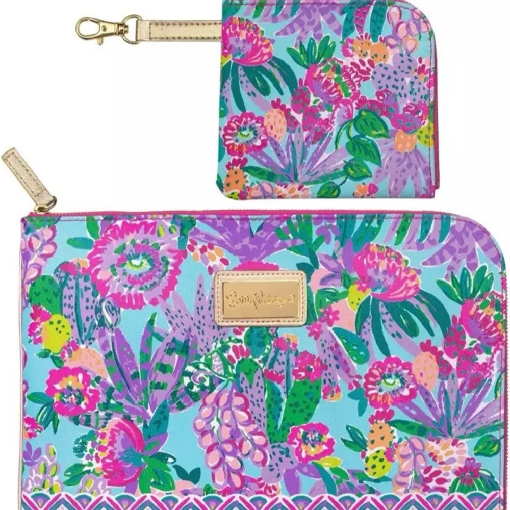 NWT Lilly Pulitzer Tech Pouch Set 2 PC Padded Laptop Case Zip Me and My Zesty